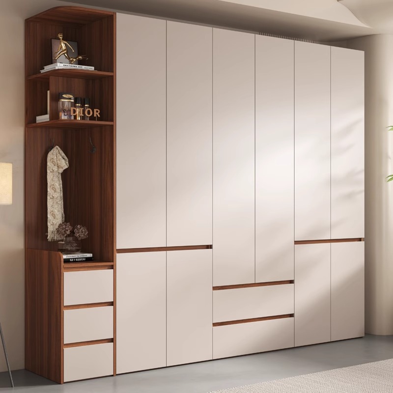衣柜一门到顶胡桃色隐形拉手家用卧室现代简约经济型环保大衣橱