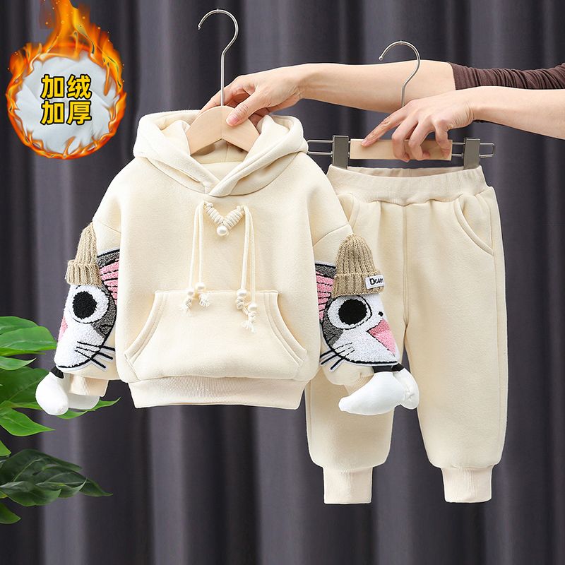 女童秋冬套装新款中小童洋气加绒加厚卫衣两件套女宝宝时髦冬装CE