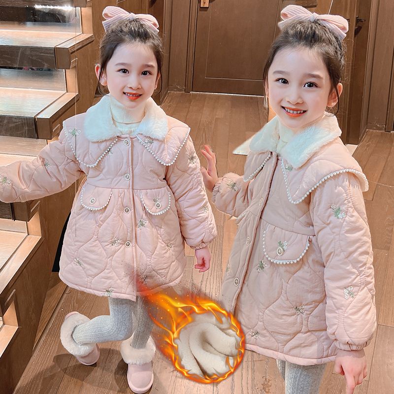 女童棉衣加厚2023新款儿童秋冬款外套中长款棉服宝宝大衣公主冬WZ