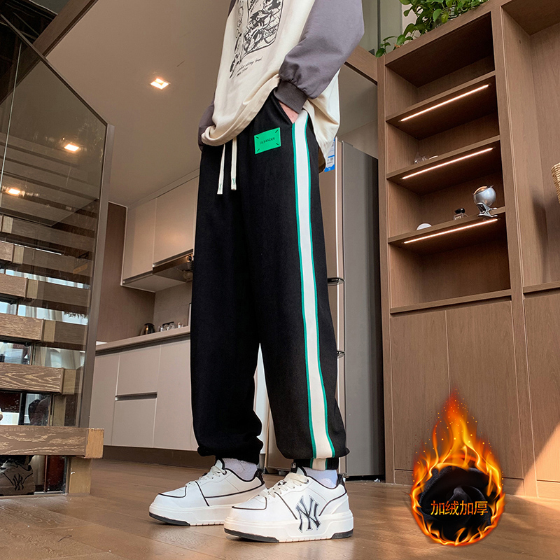 秋冬款青少年初高中学生中大童潮流休闲裤男运动束脚加绒加厚卫裤