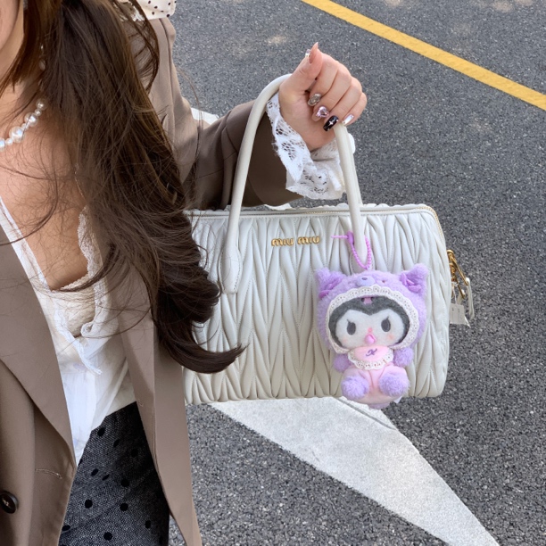 95新 MIU MIU/缪缪 白金褶皱speedy30手提斜挎包