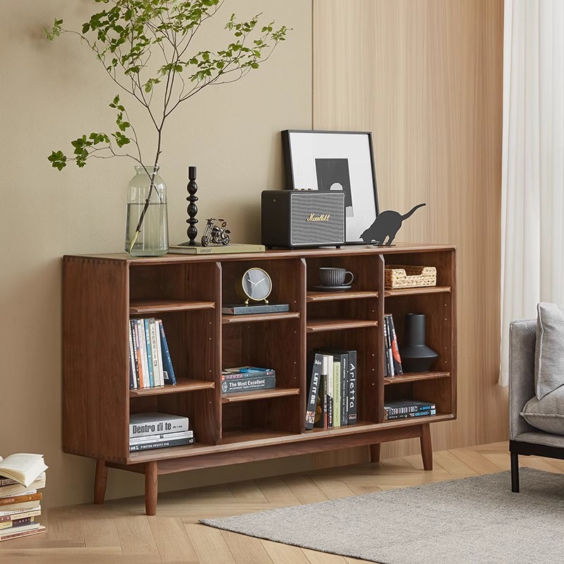 愫木工房北欧实木书架黑胡桃樱桃木落地书柜格子柜橡木置物架定制