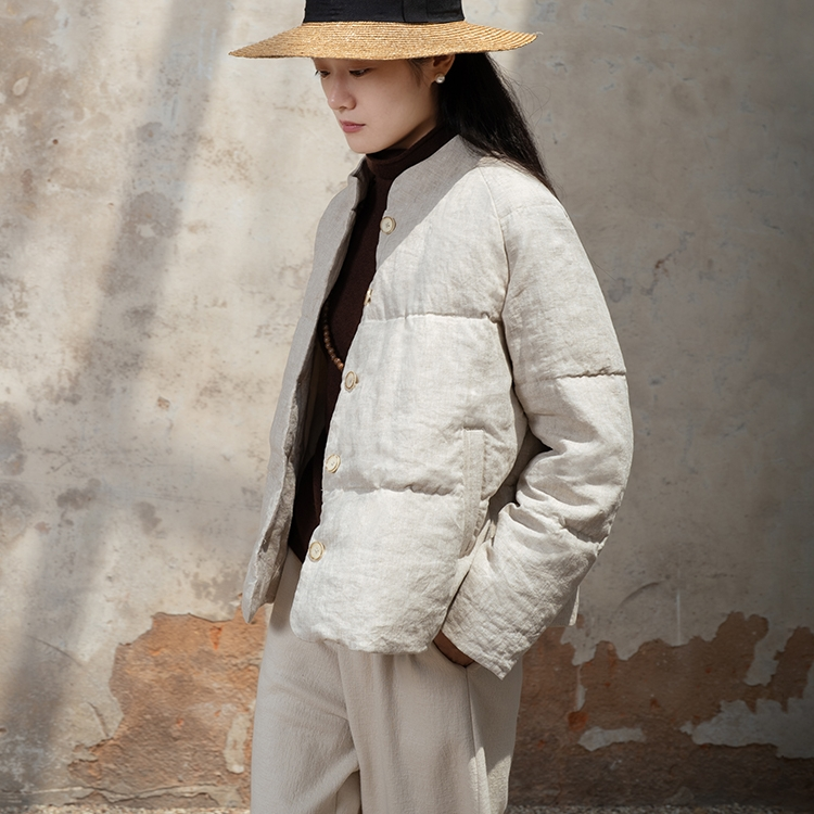 【95白鹅绒】言作原创14支原麻色雨露麻休闲高级羽绒服女-此之外