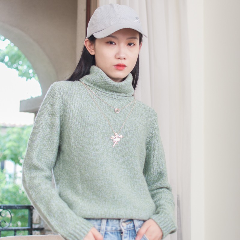 68123女毛衣高领毛保暖百搭秋冬套头提花加厚长袖冬季时尚半高领