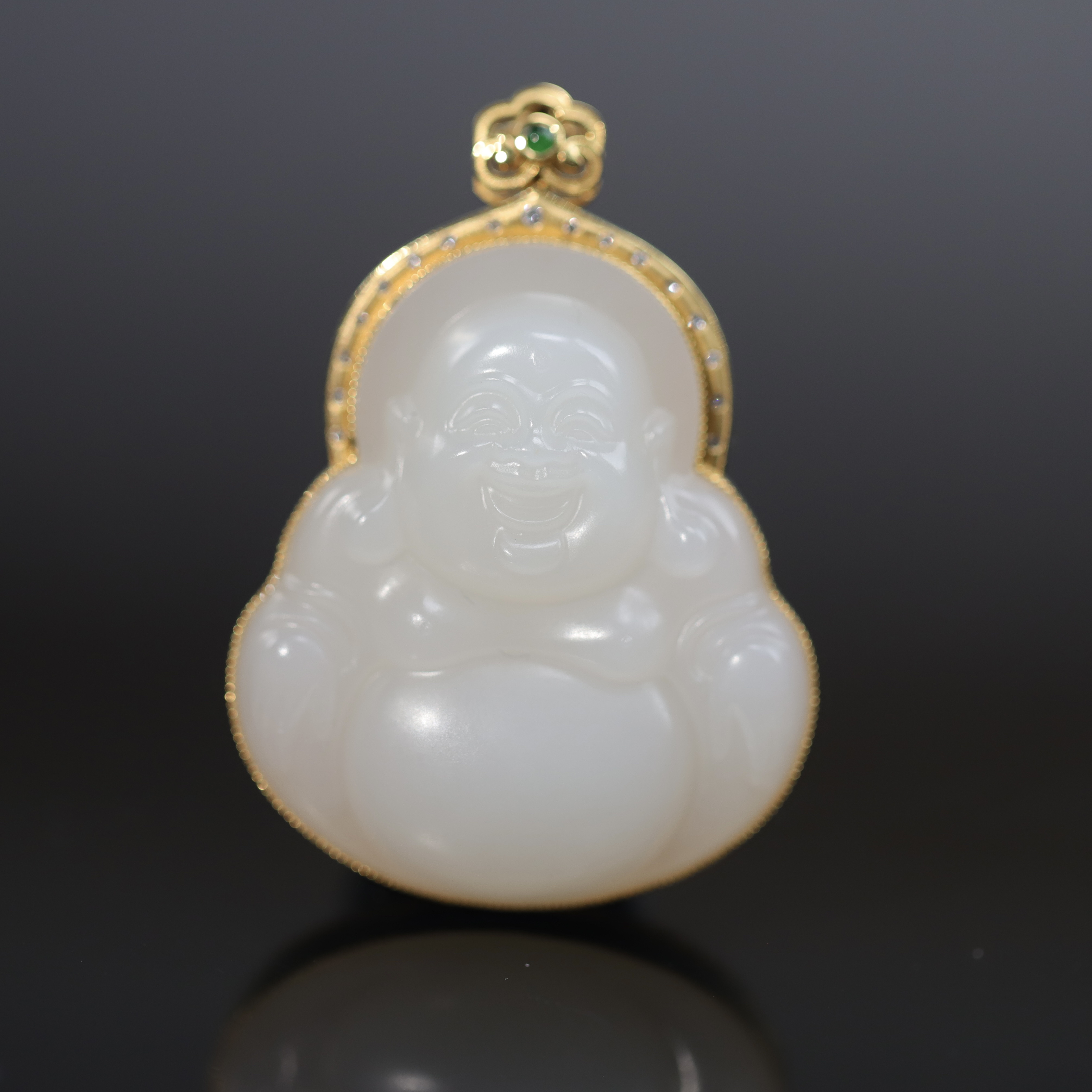 新疆和田玉18K金正装佛公吊坠香囊款弥勒佛苏工雕刻大气