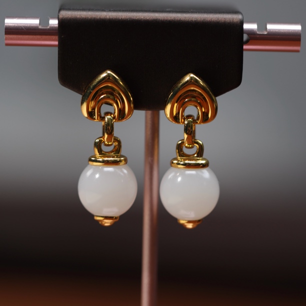 新疆和田玉18K金圆珠耳坠耳钉铃铛贵气厚金12mm