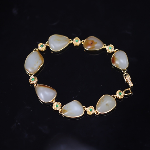 新疆和田玉手串18K金镶嵌设计款气质复古百搭小众时尚