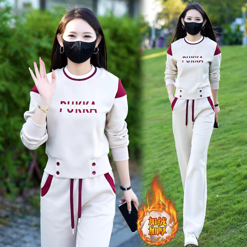 高含棉休闲运动服套装女2025年秋冬新款洋气圆领卫衣阔腿裤两件套