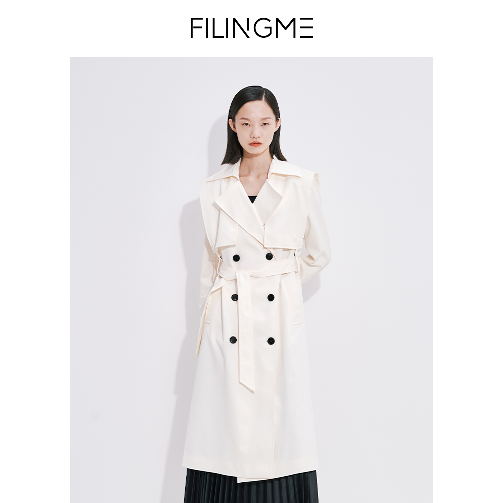 菲埃琳 FILINGME 经典翻领外套双排扣腰带风衣F23CY091/F23CY172