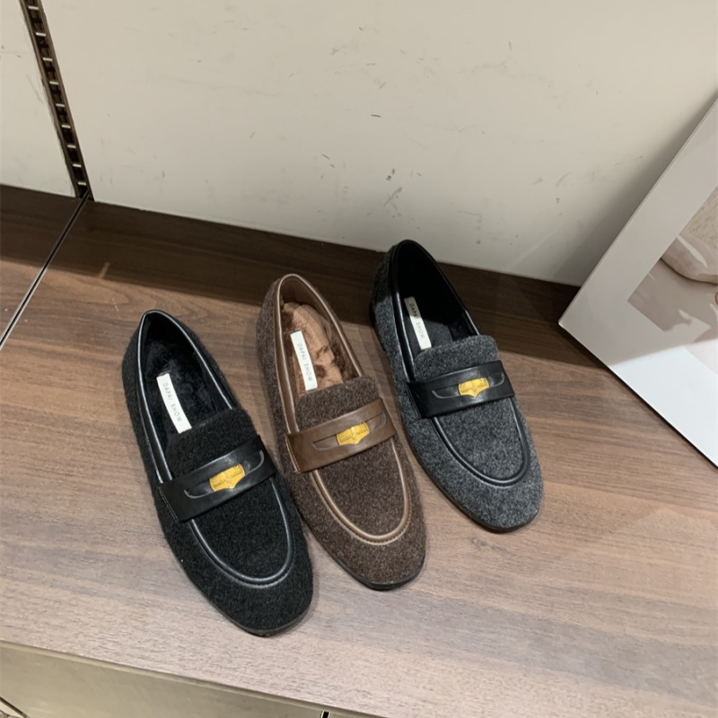 2024年秋冬加绒乐福鞋女懒人一脚蹬豆豆鞋棉鞋