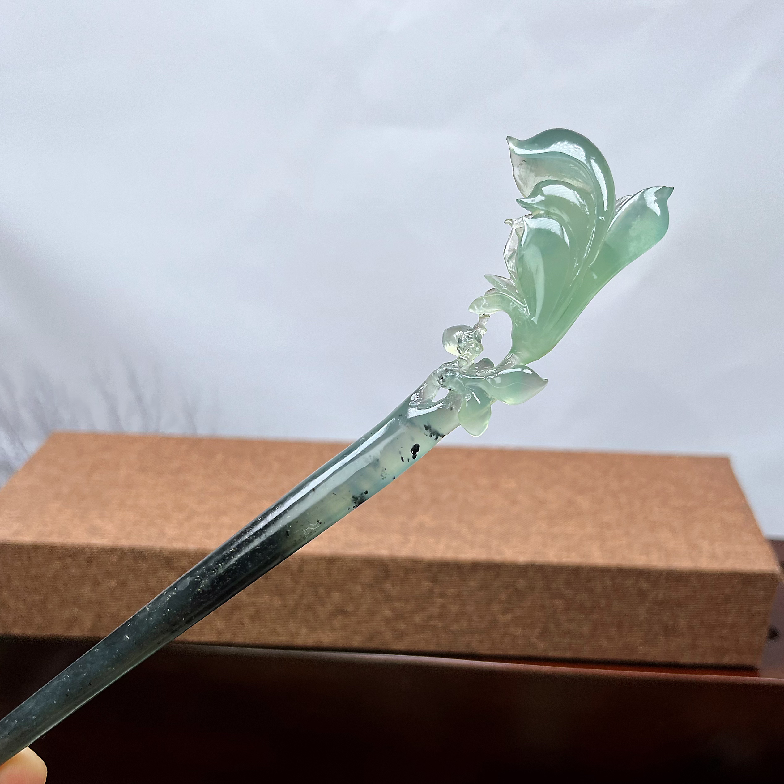 岫玉高品质蓝水玉兰 整体长度20cm 簪体入发长度13cm发簪发饰古风