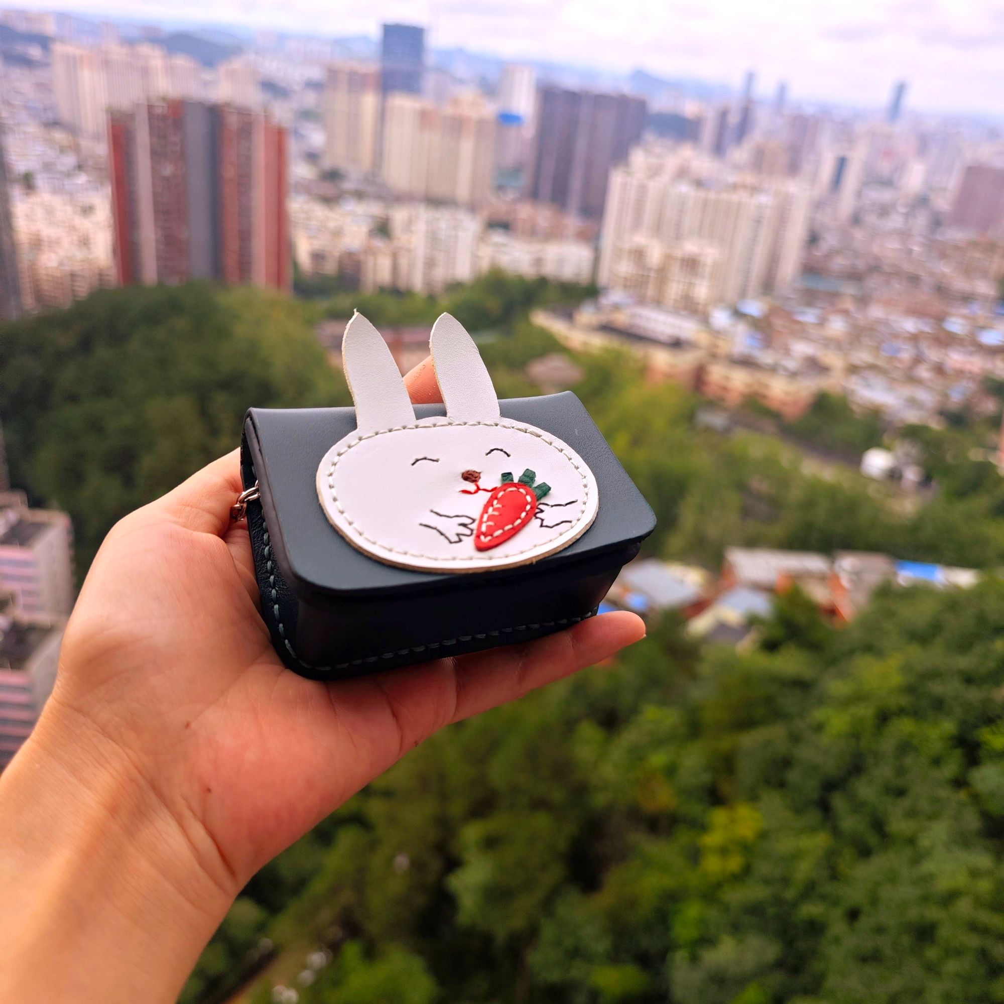 自做主张可爱简约头层牛皮迷你兔子零钱包 钥匙包 包包·挂件