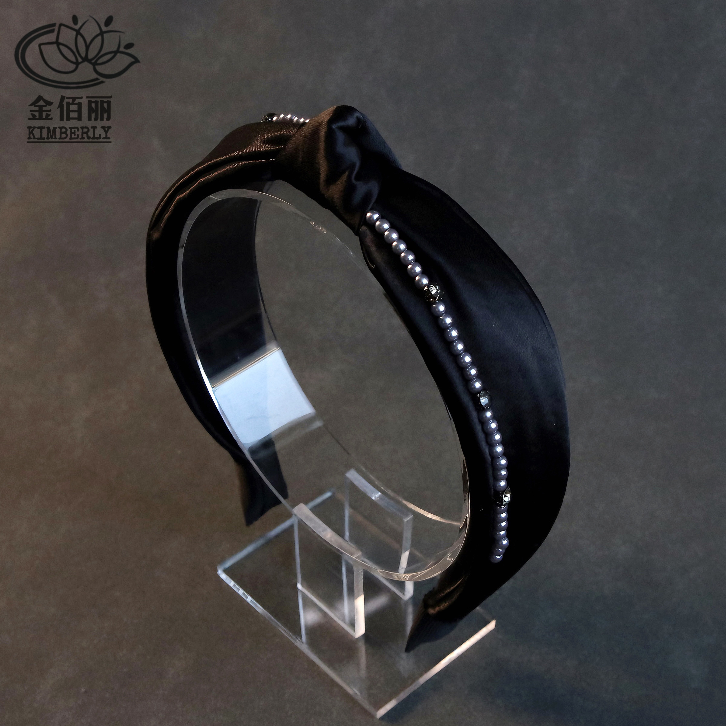 金佰丽 安妮 鎏光缎面4cm宽打结款高级感百搭气质黑色发箍G105