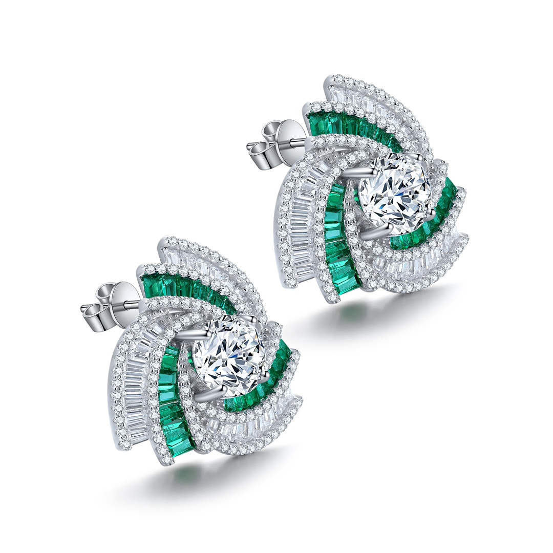 925银耳饰 石中宝珠宝 白宝1009 旋转耳钉耳环耳坠 主石：1.1695ct