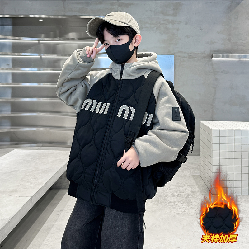 男童秋冬装外套2025新款中大儿童冬季男孩秋冬款加厚夹棉棒球服潮