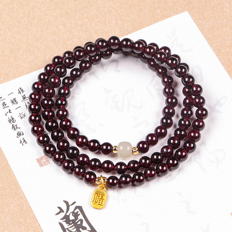 红石榴三圈多圈手串气质女款时尚百搭简约女士手链女款