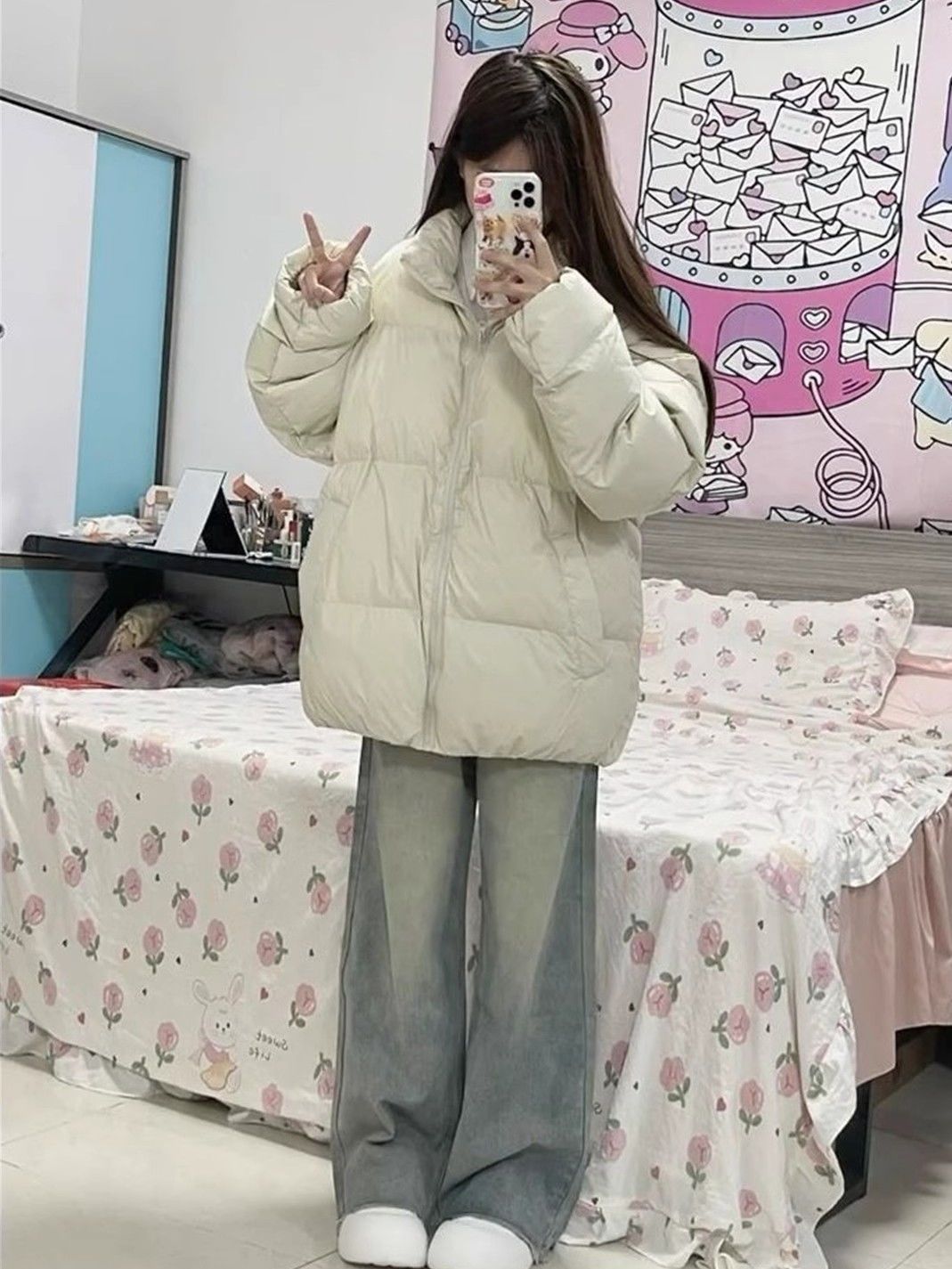 鸭鸭甜美简约慵懒风羽绒服女秋冬季保暖百搭宽松休闲立领情侣面包