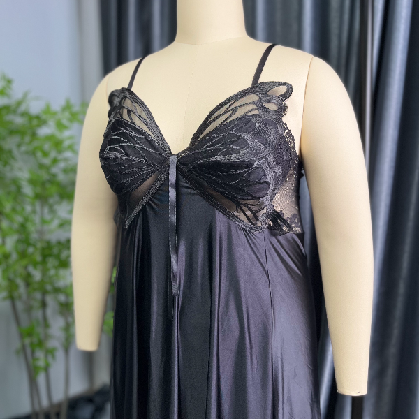 【大红定制】大码性感睡裙女，蝴蝶飞飞法式吊带，蕾丝睡裙露背薄款