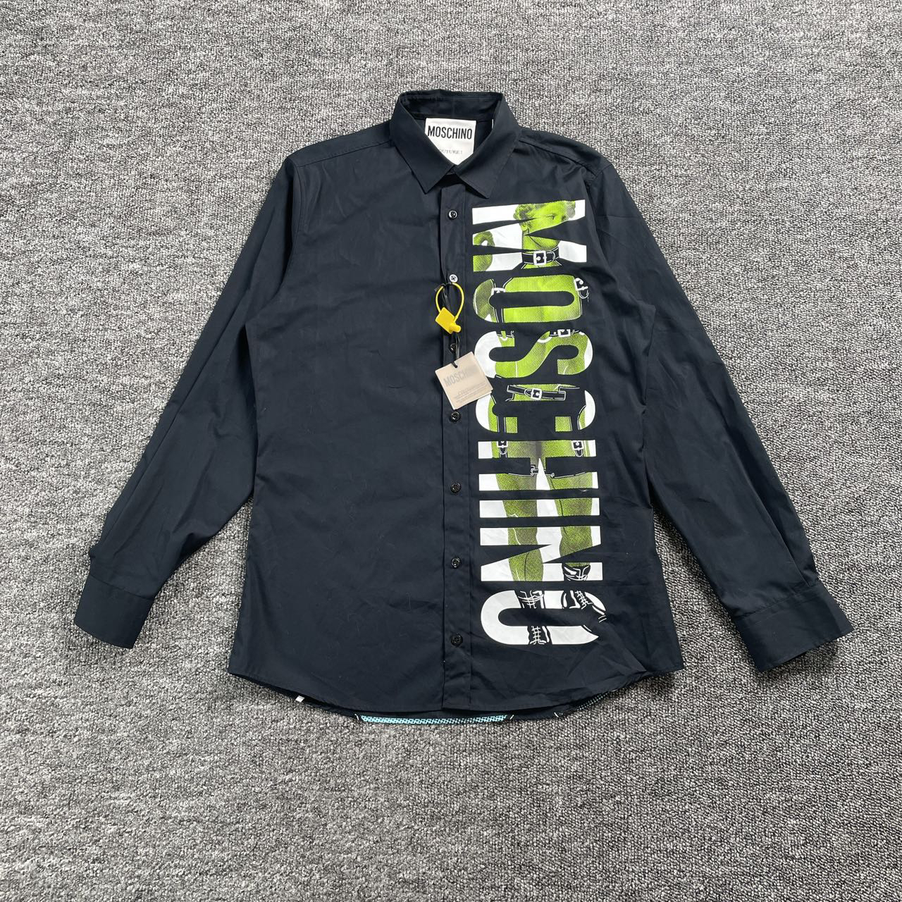 全新未使用 MOSCHINO 9719/青黑色图案印花长袖衬衣42码全新带吊