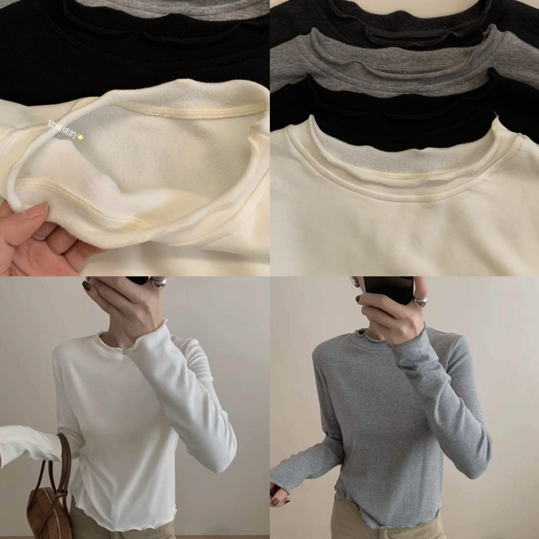 【销冠打底】亲肤木耳加薄绒高弹自留款修身内搭纯色T手感打底上衣