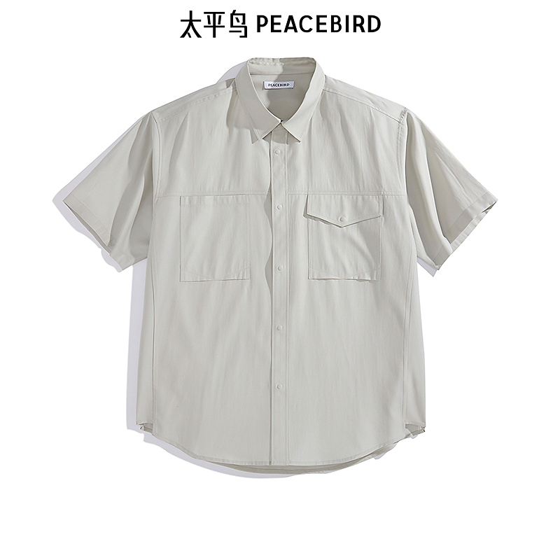 【商场同款】太平鸟男装外穿式短袖衬衫夏刺绣外套B2CJE2533