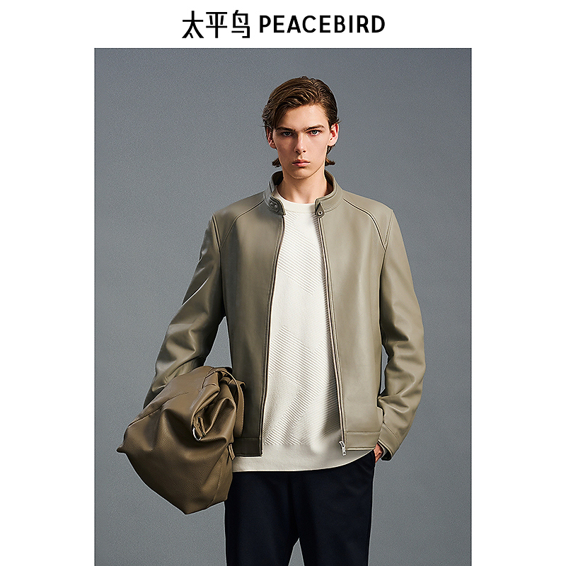 【真皮皮衣】太平鸟男装 立领皮夹克春季品质外套B1BDE4F06
