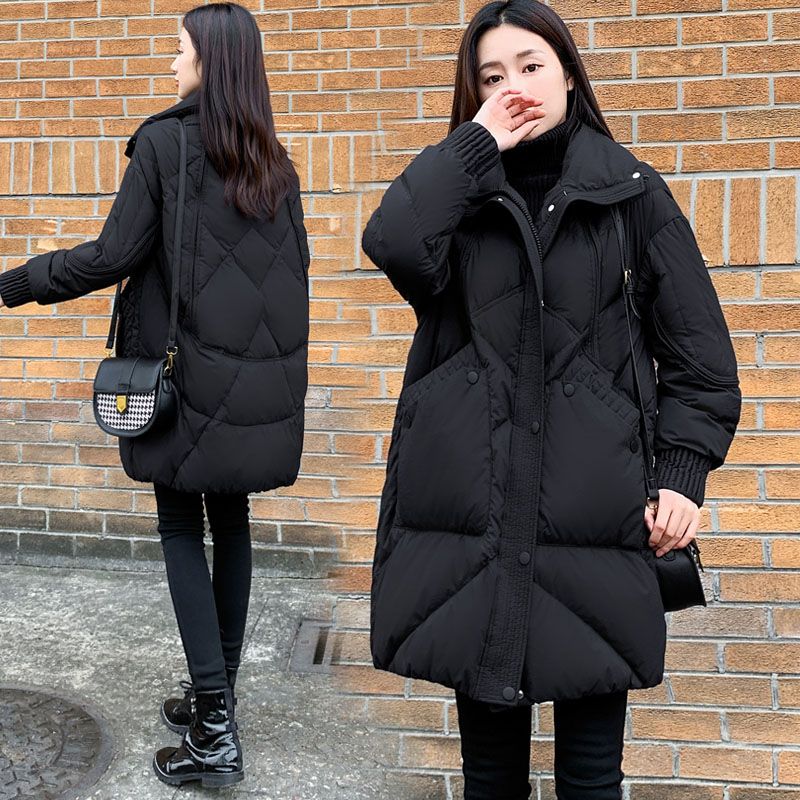 雅鹿黑色羽绒羽绒服女冬加厚2023年新款中长款宽松大码时尚洋气白