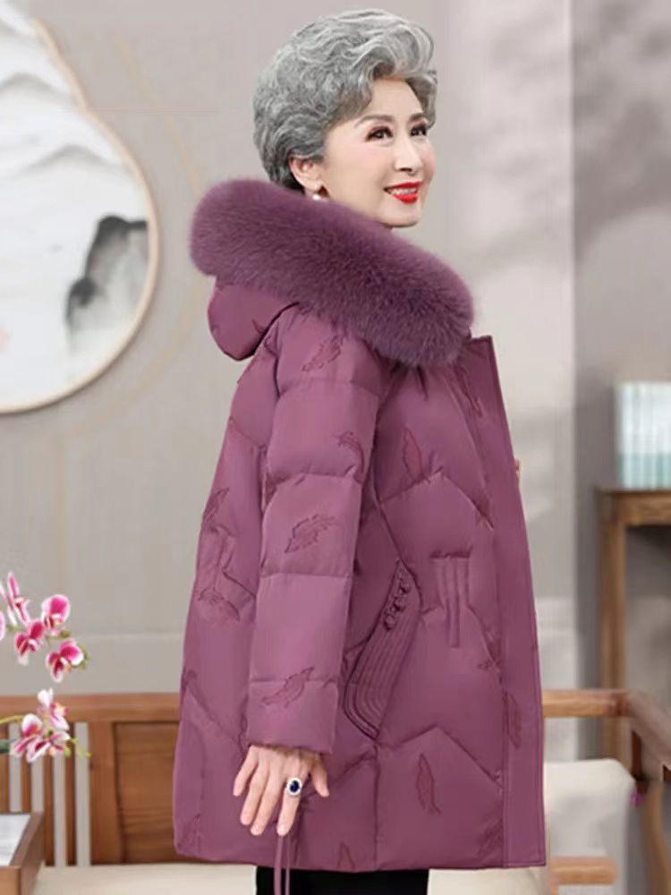 雅鹿中年洋气妈妈羽绒羽绒服中长款中老年人女加厚奶奶大码太太冬