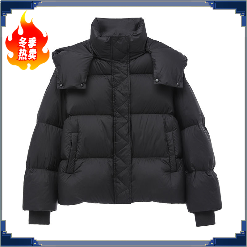 美拉德潮流防寒白鸭绒羽绒服女高档轻奢短款欧货气质连帽冬季热卖
