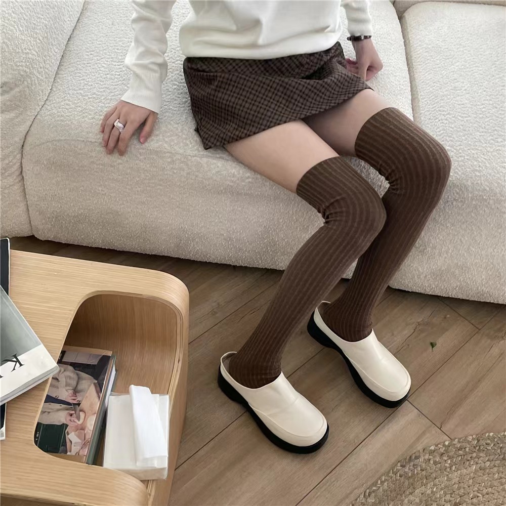 衣人花/搭配靴子小腿袜子女堆堆袜秋冬美拉德长筒靴袜纯色过膝袜