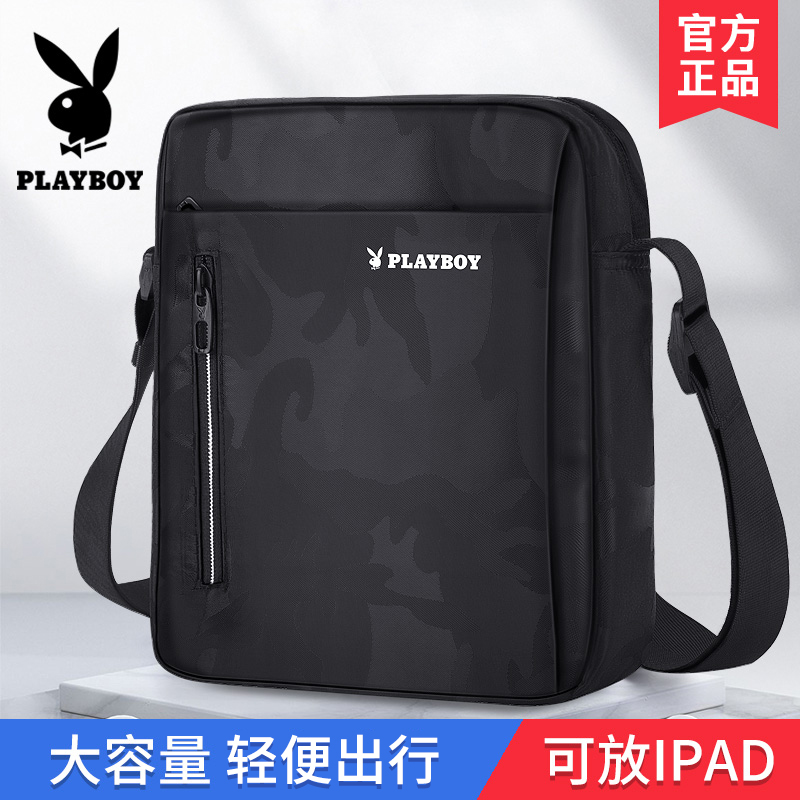 PLAYBOY单肩包男士包包2024新款大容量潮牌旅行休闲帆布斜挎背包