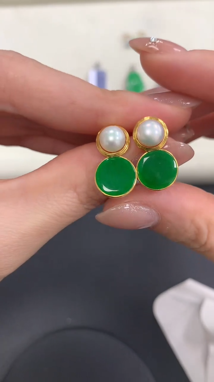 【闪购商品】翡翠耳饰18K金镶嵌耳饰 cyx