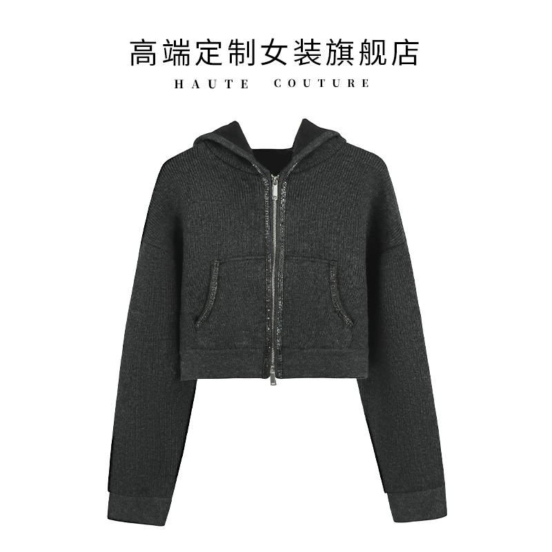 【筱翊定制】春季新款韩系休闲短款百搭拉链连帽针织运动时尚外套