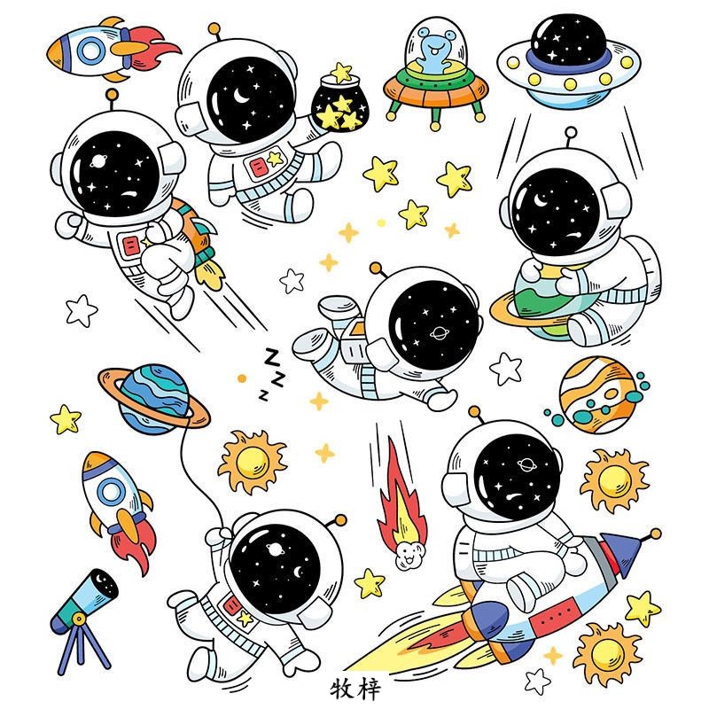 卡通可爱太空宇航员贴纸电动车摩托车身划痕遮挡头盔装饰汽车贴画