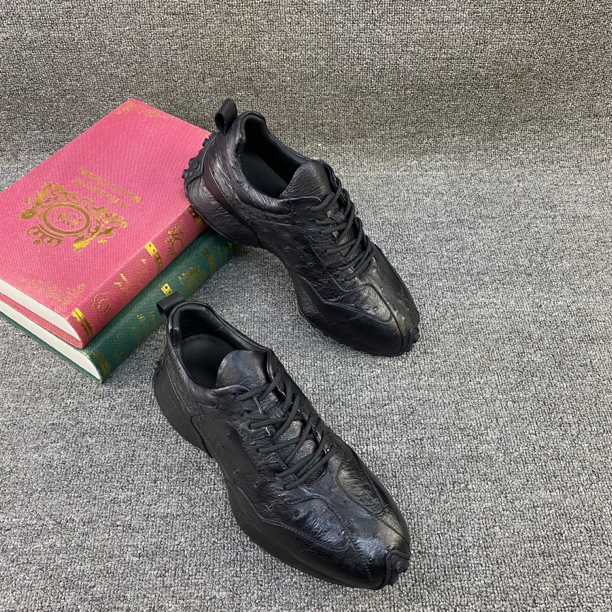 爱马斯男士鸵鸟皮包底运动休闲鞋百搭透气