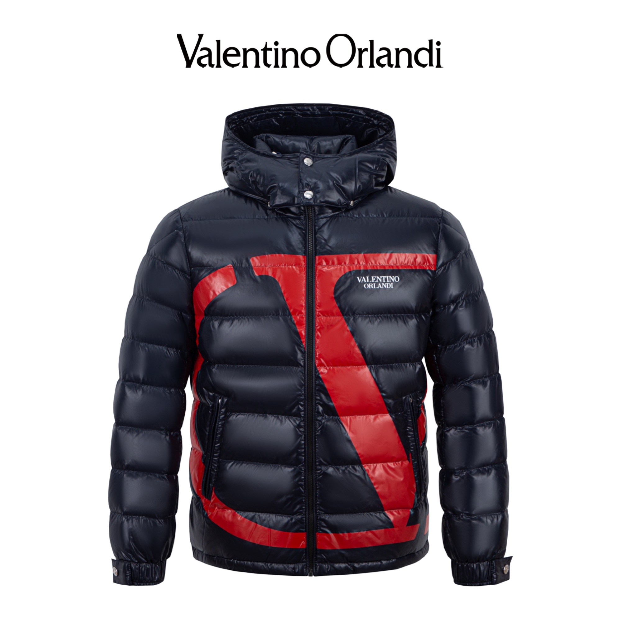 华伦天奴.奥兰迪男士冬季时尚连帽亮面潮流休闲鹅绒服1VR176194