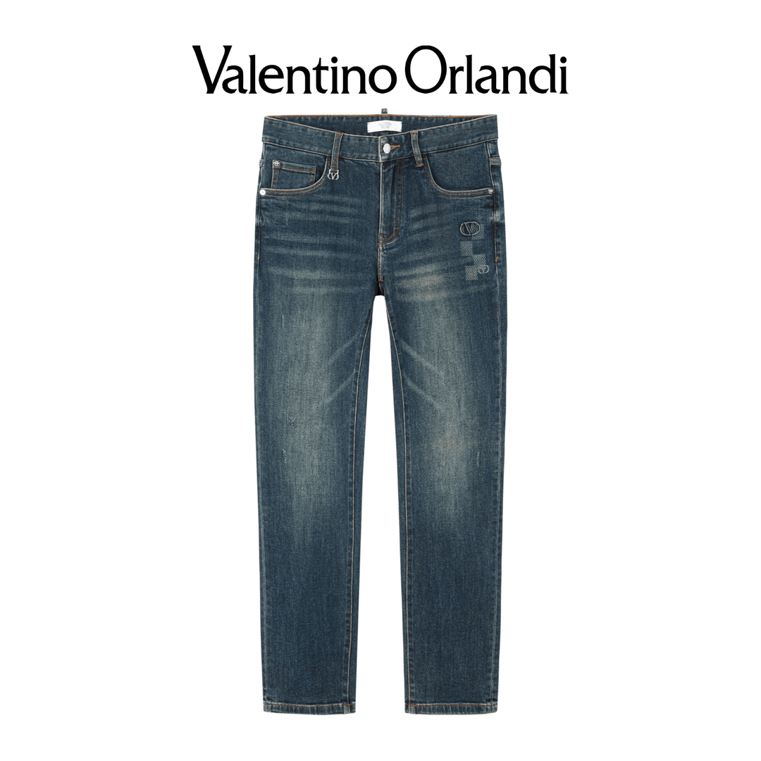 华伦天奴.奥兰迪秋冬季弹力加厚百搭小直筒休闲牛仔裤1VK259272