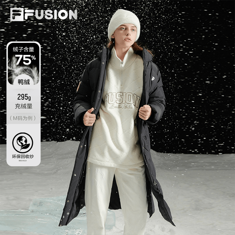 FILA FUSION长款羽绒服情侣款【冬季防风保暖】加厚时尚T11W345907F