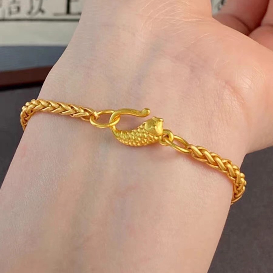 铜合金手链 越南沙金手链锦鲤扣小鱼麦穗手链女生新中式时尚百搭