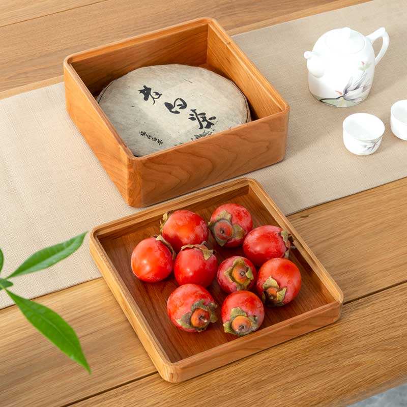  园丰北美红樱桃木茶盒原木储物点心盒糖果盒单格