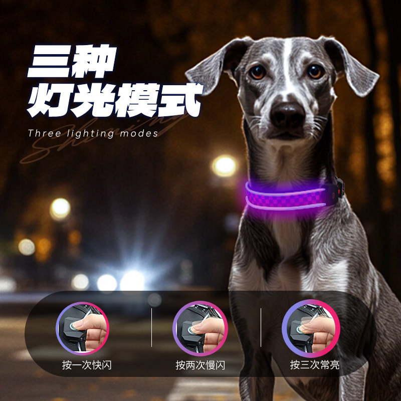 纤宠LED发光项圈大型犬牵引绳杜宾金毛usb遛狗出行超萌好物