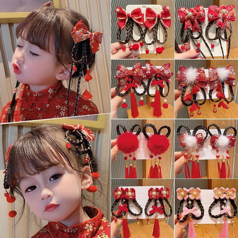 女童古风头饰汉服中国风发卡儿童蝴蝶结发饰辫子新年发夹宝宝夹子