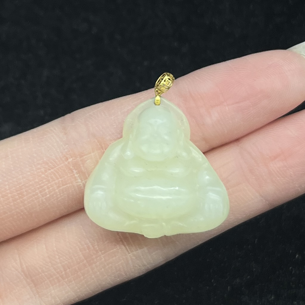 【龙少专属】18K 金镶和田玉黄口打坐佛吊坠 多样性发1件 LW2260