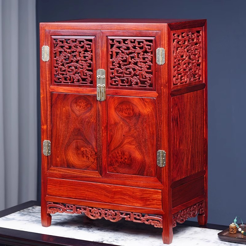 红木方角柜血檀木透雕螭龙收纳柜明式储物柜实木边柜方柜独板 