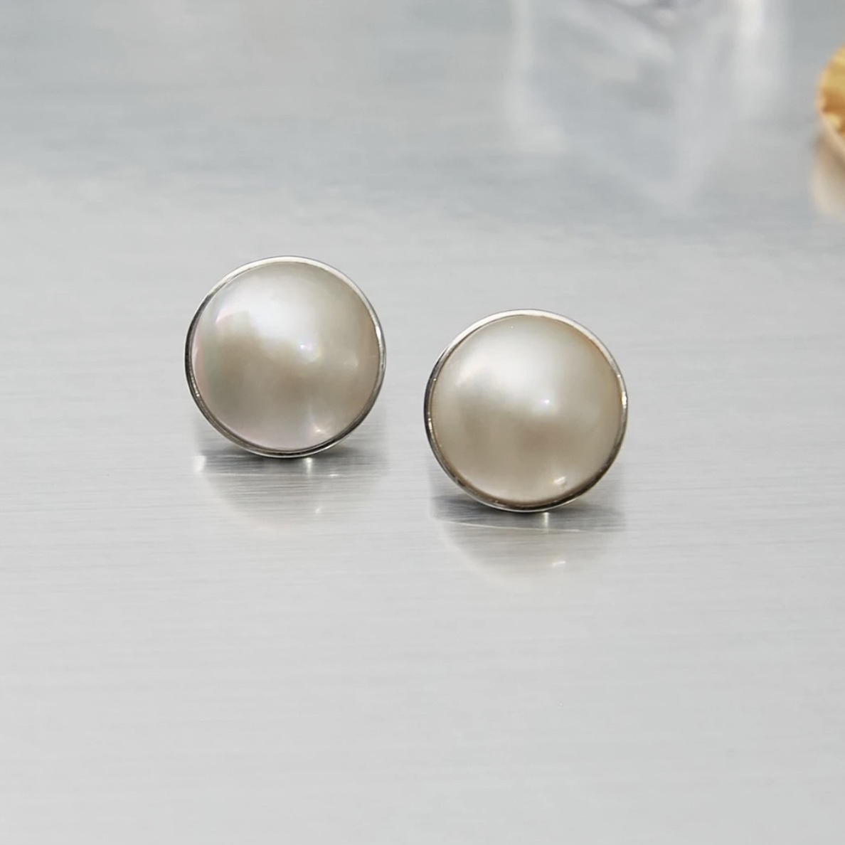 七夕礼物送女友13-20点位白色海水马贝耳钉简约复古手工时尚百搭