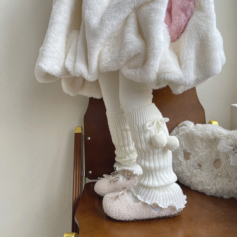冬季新品杨梅毛球针织木耳边可爱女儿童宝宝学生保暖腿套