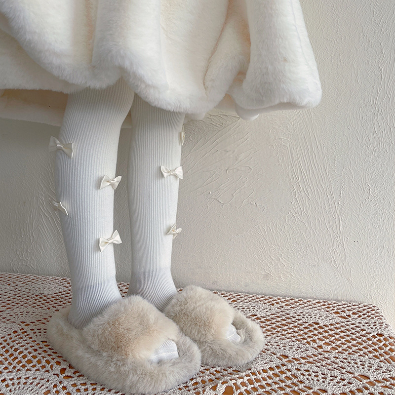 冬季新品可爱蝴蝶结加绒加厚保暖女儿童宝宝打底连裤袜女