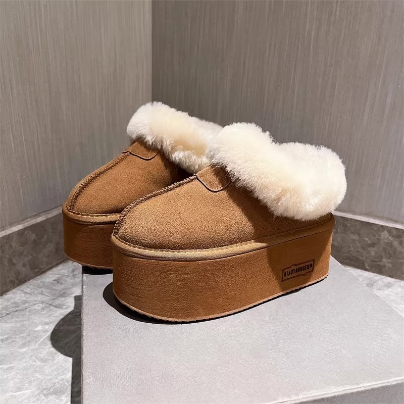 回力瑞毛毛鞋厚底松糕超高跟小个子雪地棉靴短靴面包鞋一脚蹬女鞋