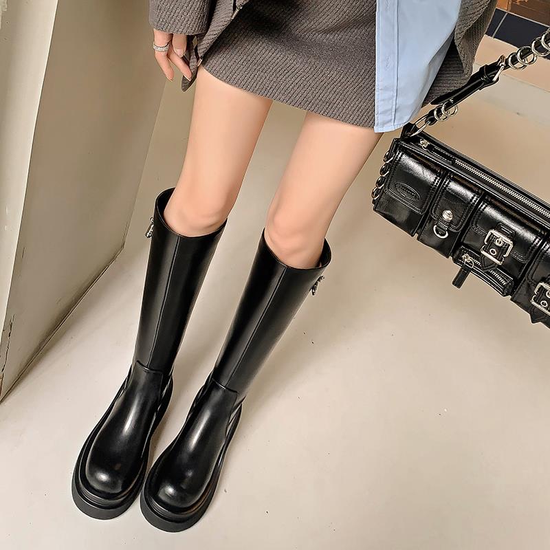 长筒靴女厚底增高小个子不过膝骑行靴显瘦真皮百搭机车长靴