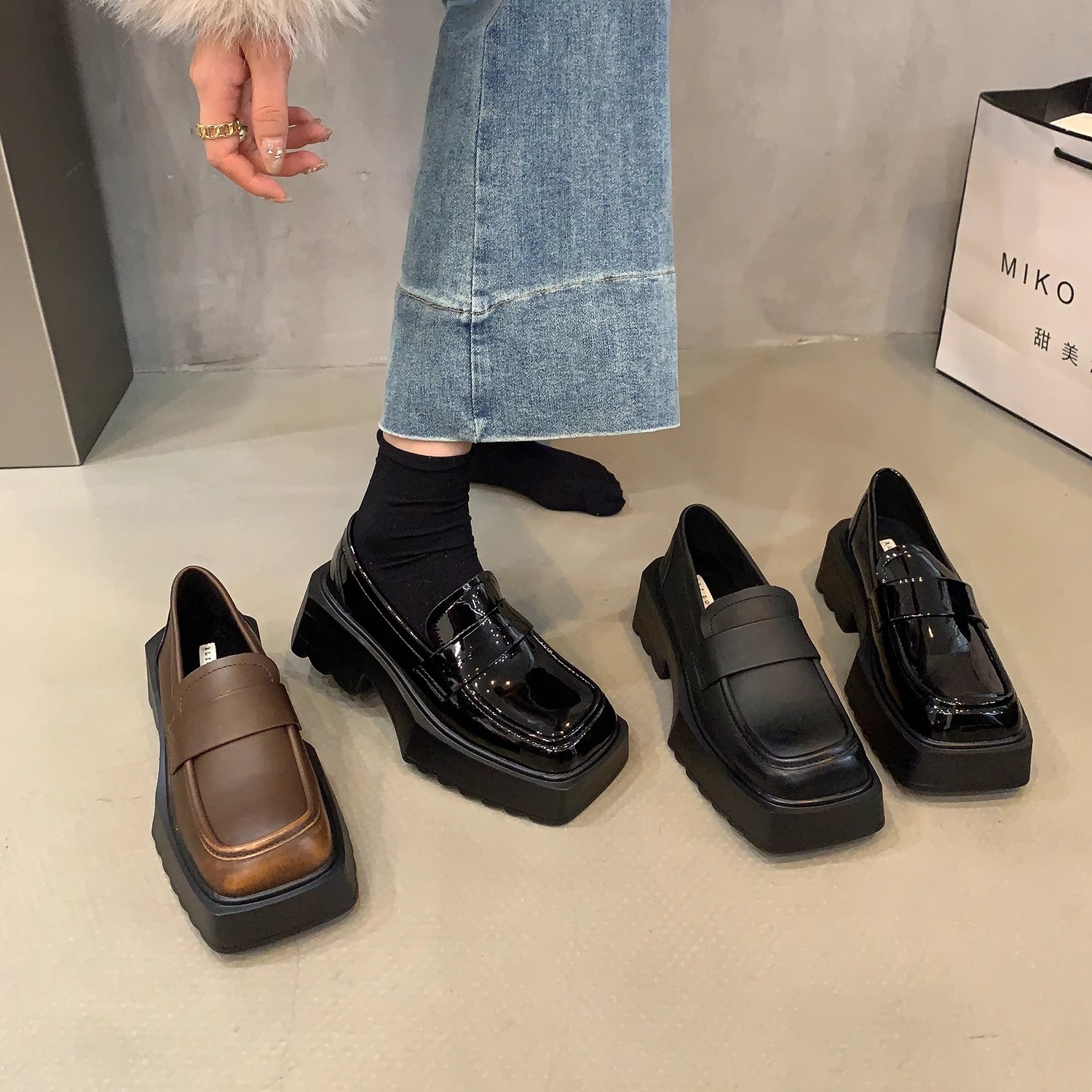 厚底增高韩版乐福单鞋女鞋2023新款秋冬复古英伦风加绒保暖小皮鞋